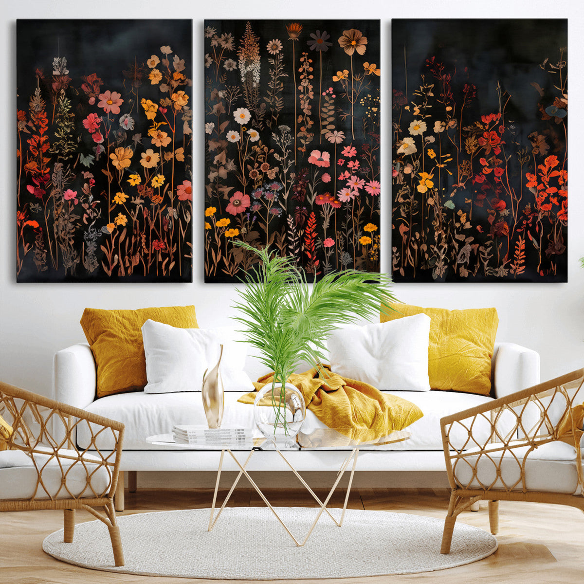 Large Floral Painting Print Illustration Flowers Canvas Wall