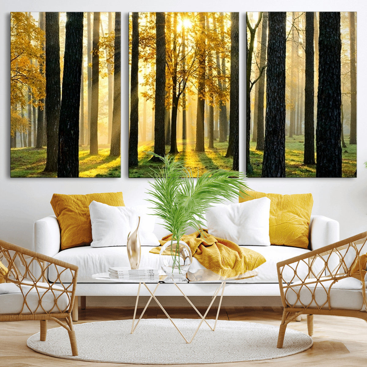 Sunlit Forest Wall Art Canvas Print – Large Framed Woodland
