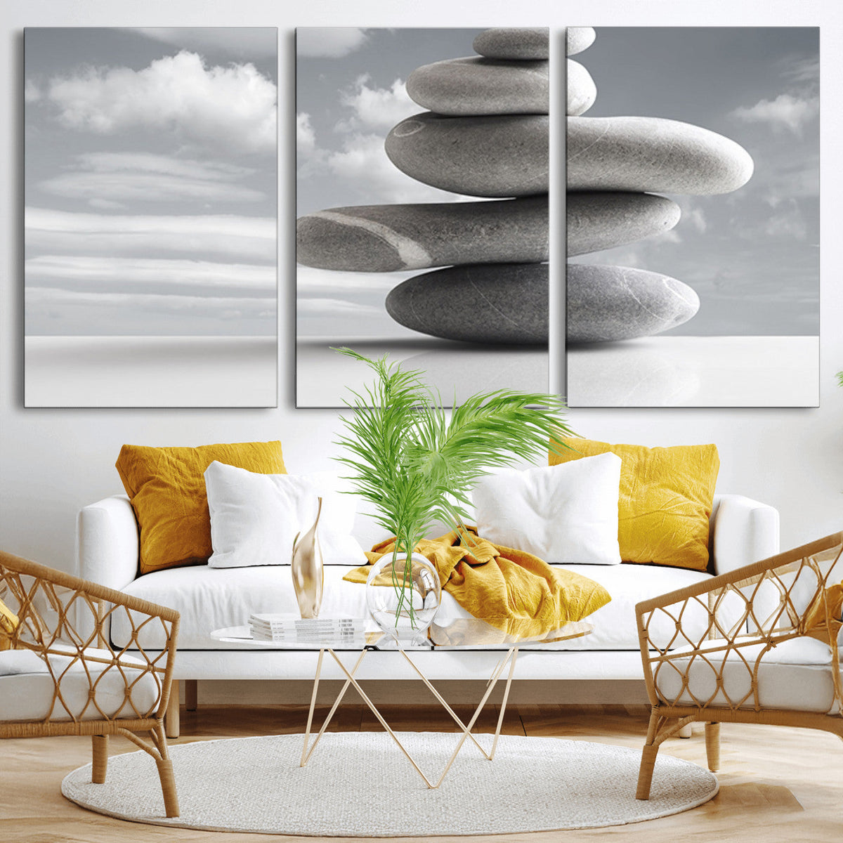 Still Life Black and White Zen Stones Wall Art Canvas,
