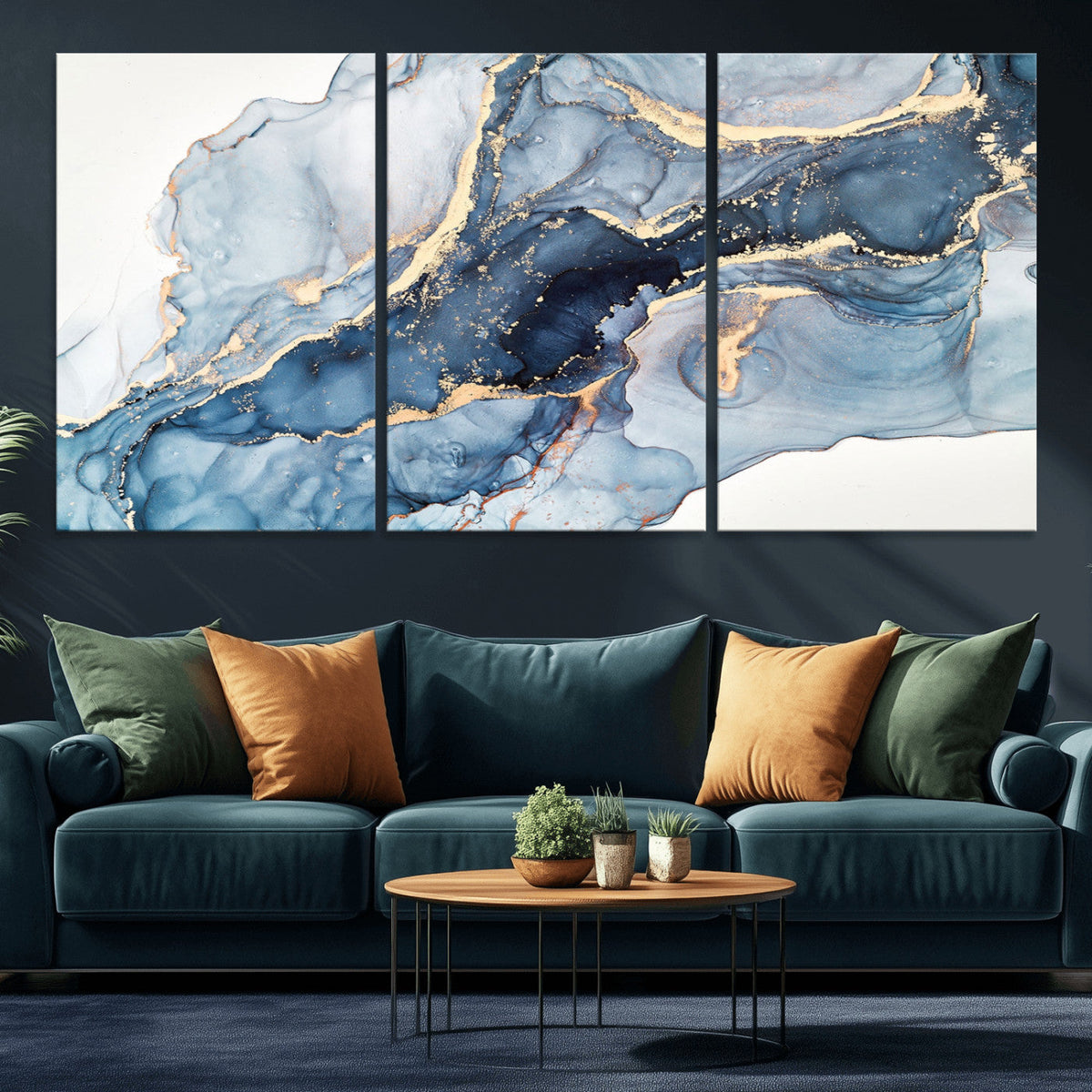 Blue Abstract Canvas Wall Art Print | Fluid Marble Effect Abstract Art