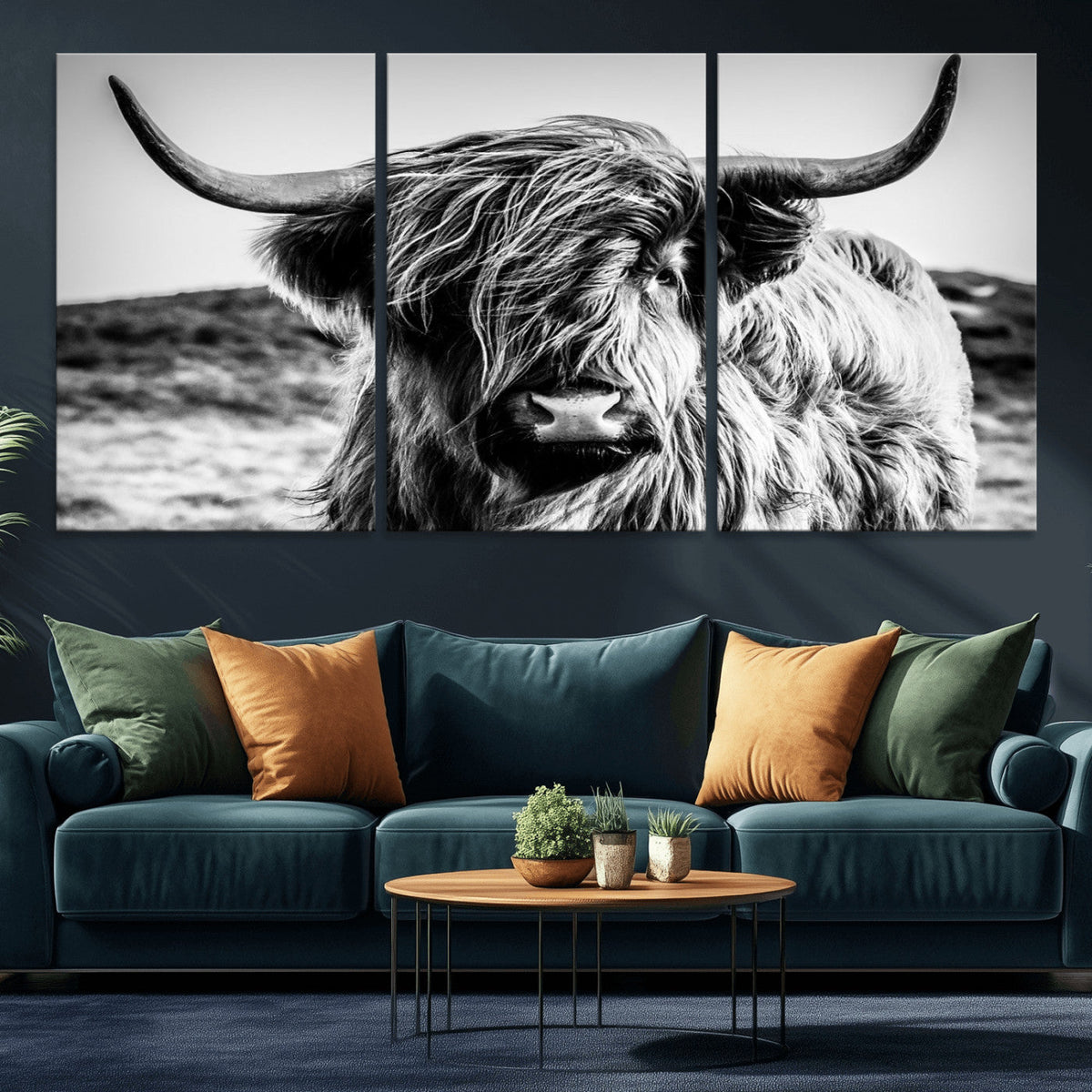 Black and White Scottish Cow Canvas Wall Art Highland Cattle