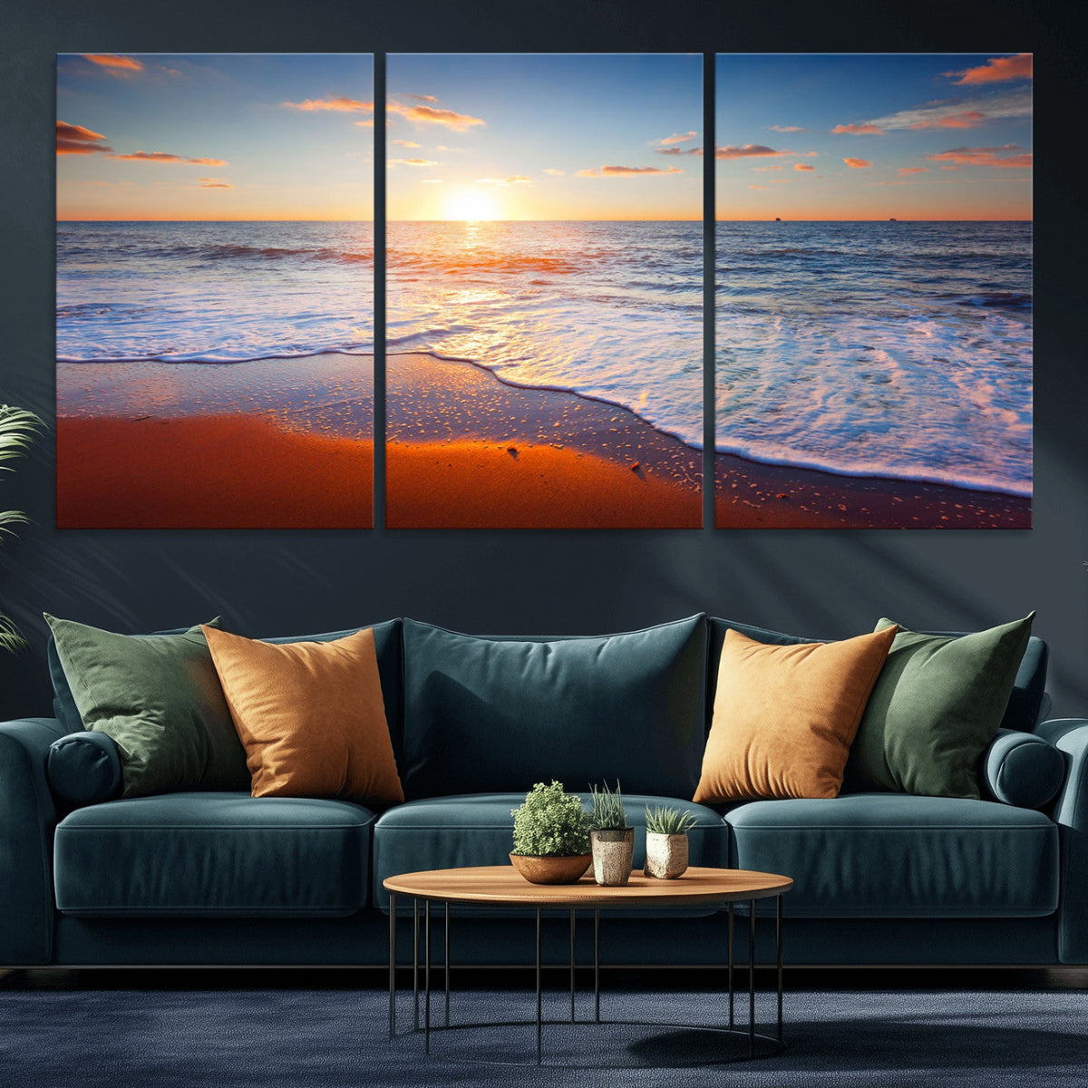 Tropical Ocean Sunset Wall Art Canvas Print, Golden Beach