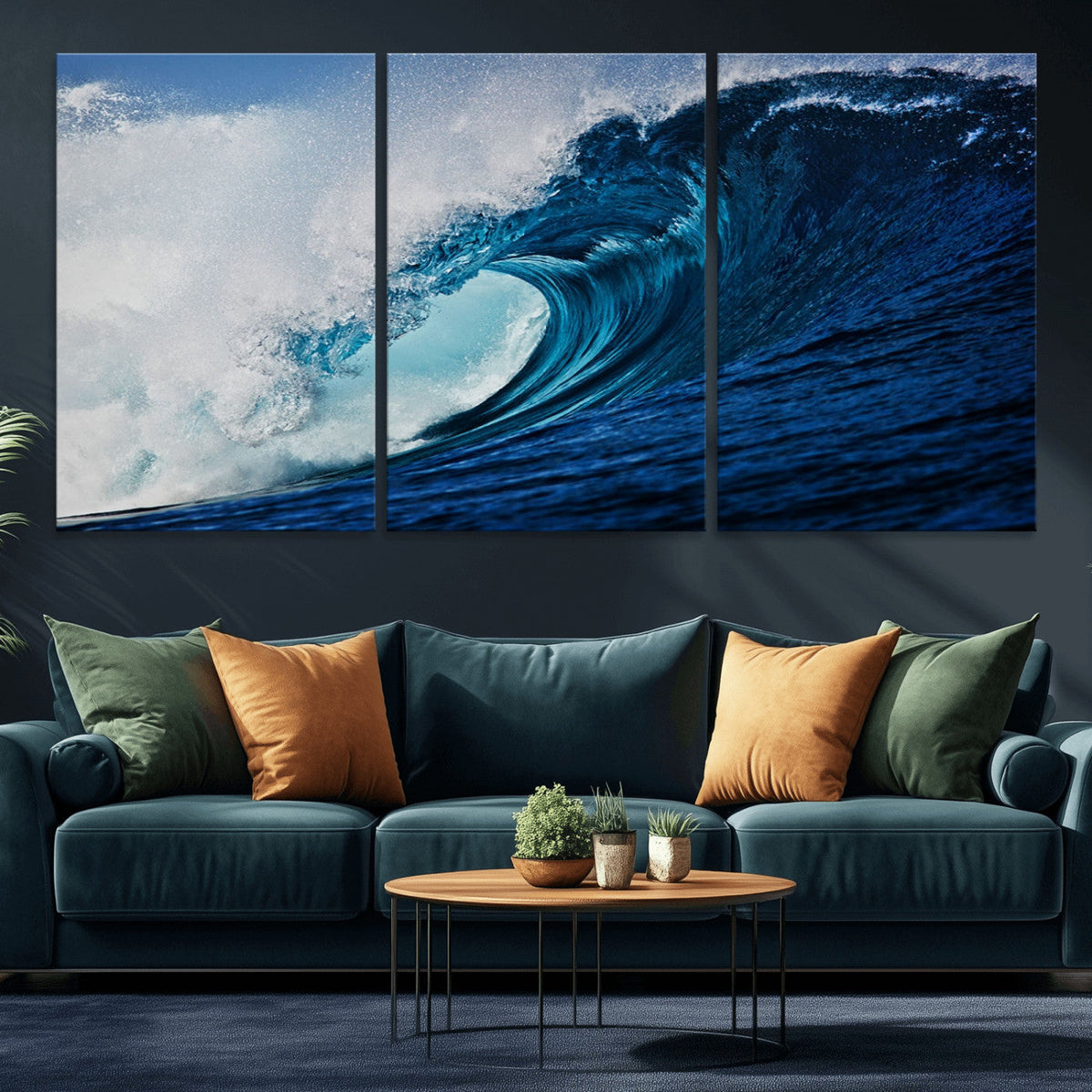 Ocean Wave at Sunset Canvas Art, Large Wall Print of Vibrant