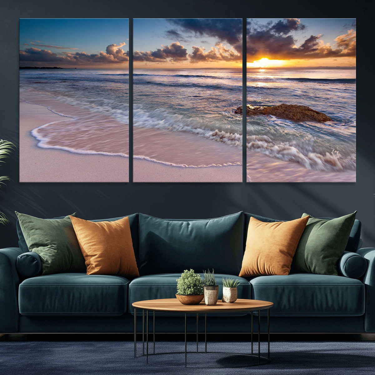 Sea Ocean Sunset Beach Wall Art Canvas Print