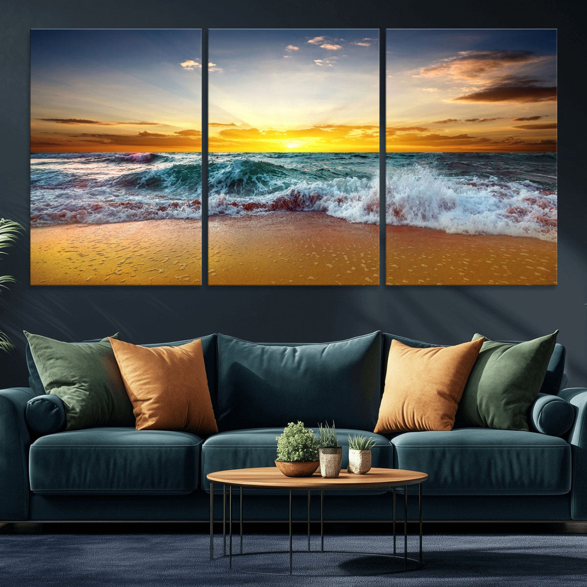 Golden Sunset Ocean Waves Wall Art Canvas Print – Multi