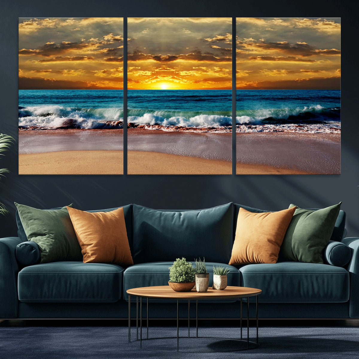 Ocean Sunrise Over Golden Beach Waves, Giclee Canvas Wall