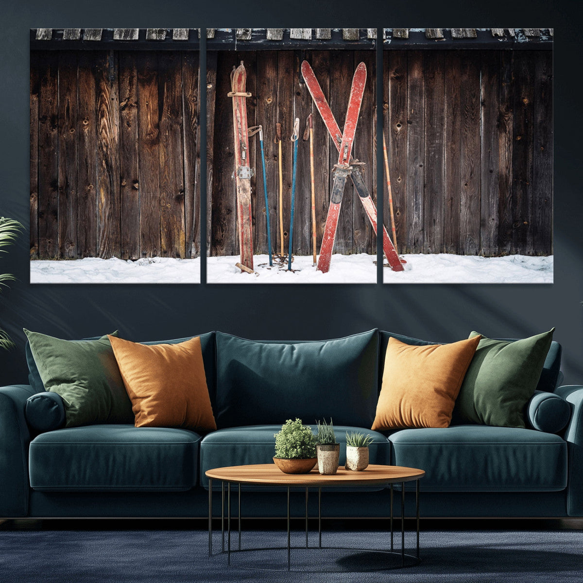 Vintage Ski Gear Canvas Print, Vintage Ski Gear Against