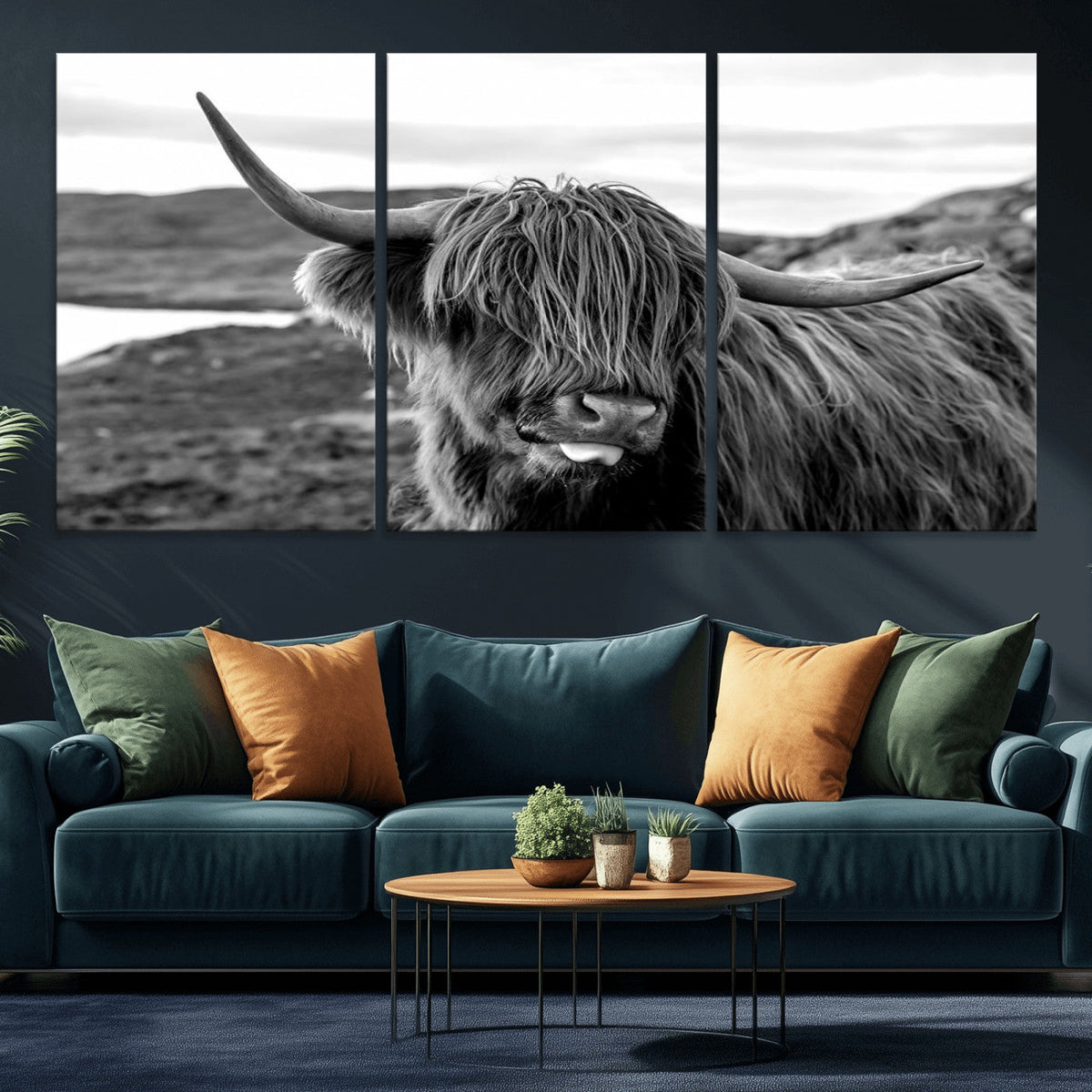 Longhorn Steer Canvas Print Wall Art, Highland Cow Canvas