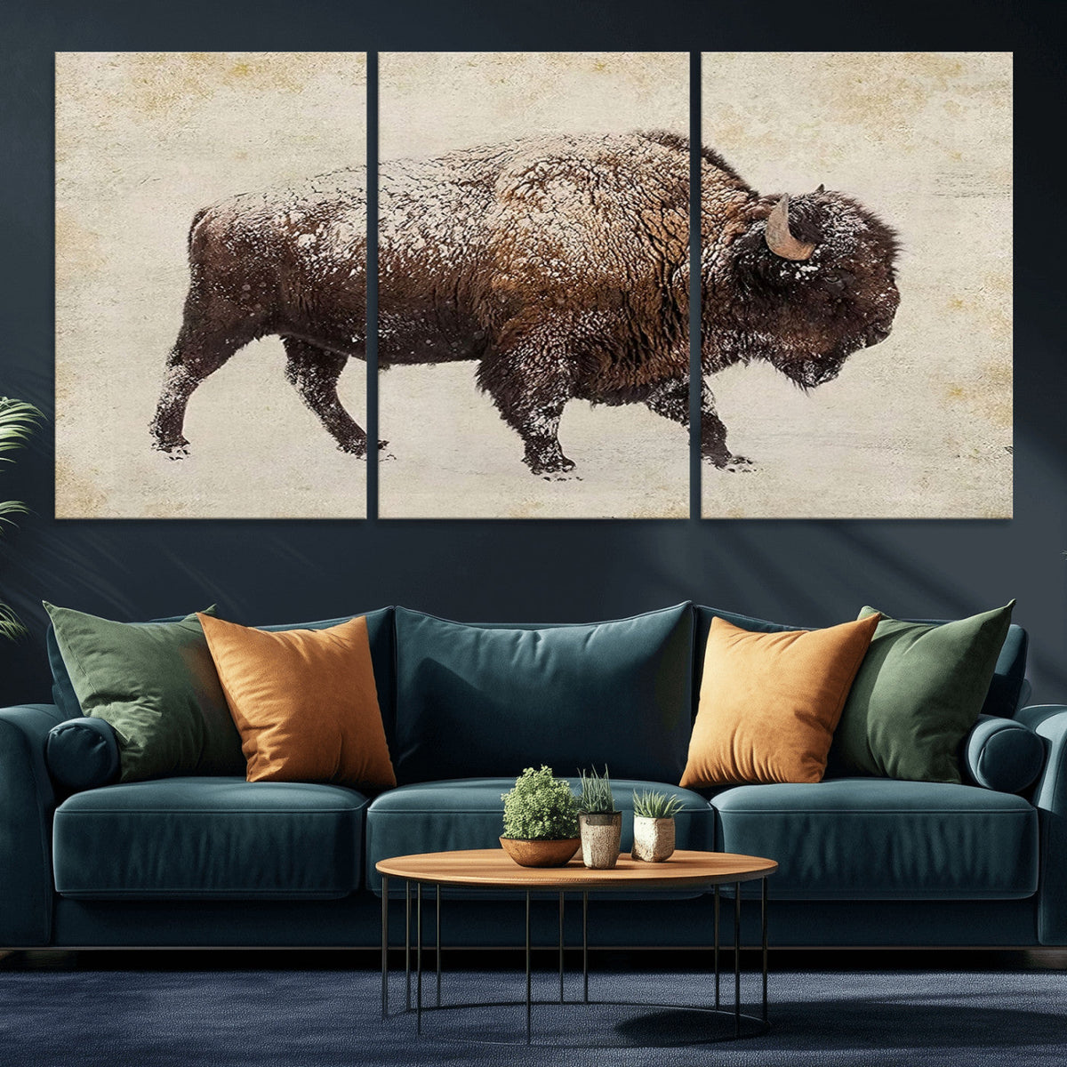 Buffalo Wall Art, Western Bison Canvas Print, Rustic Buffalo