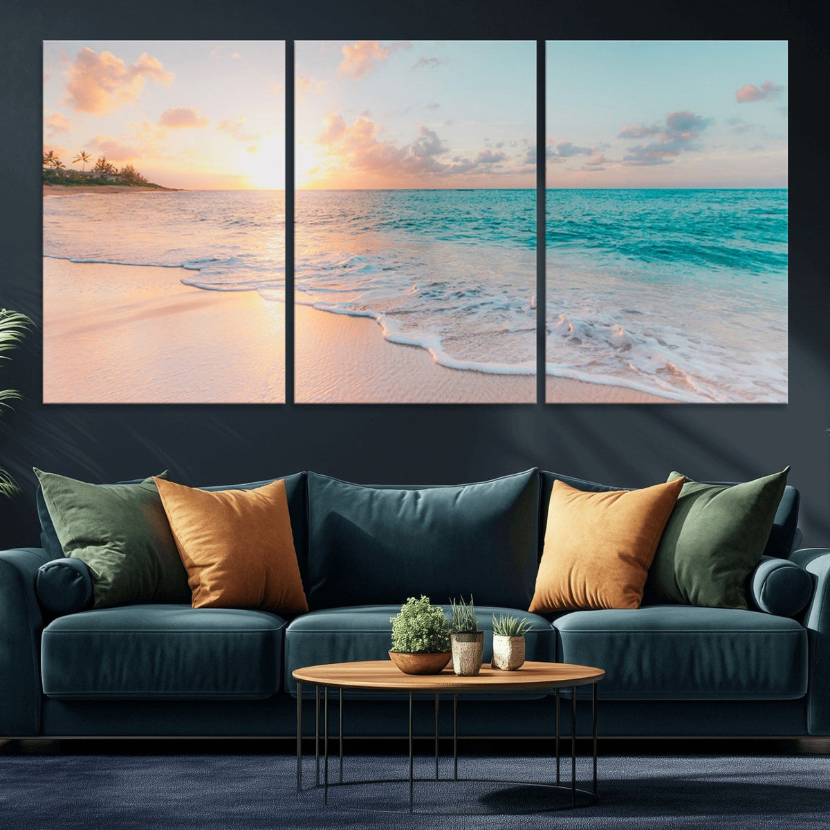 Beach Sunrise Wall Art, Coastal Seascape Canvas Print, Ocean