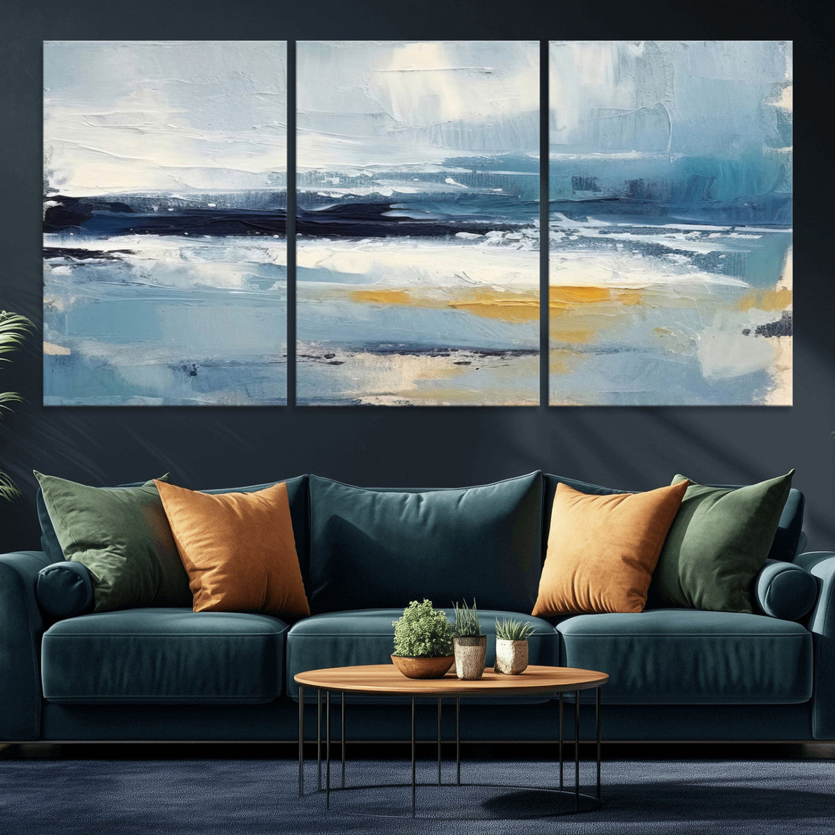 Abstract Ocean Canvas Wall Art - Coastal Blue and Gold
