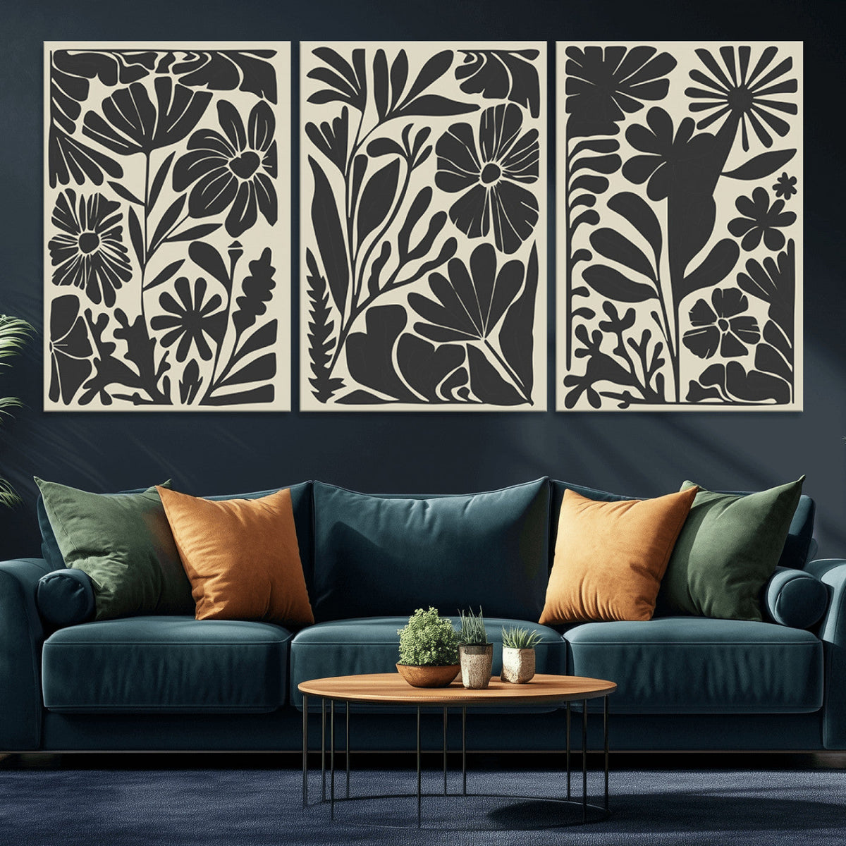 Modern Botanical Wall Art - Floral Black and White Canvas