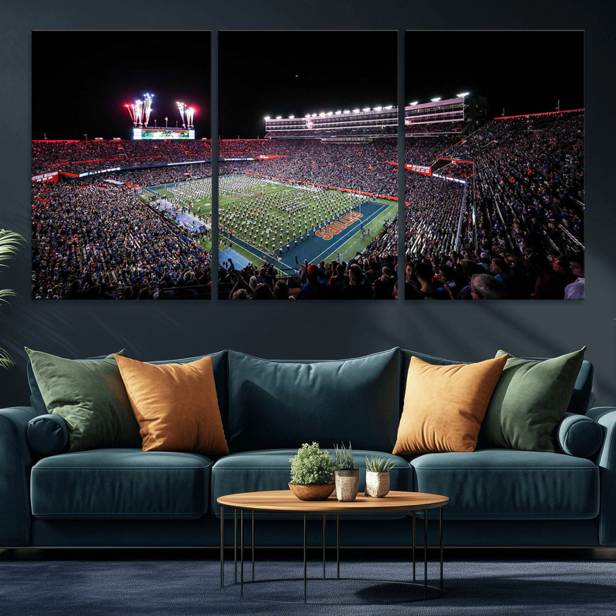 Ben Hill Griffin Stadium Night Game Triple Canvas Wall Art -