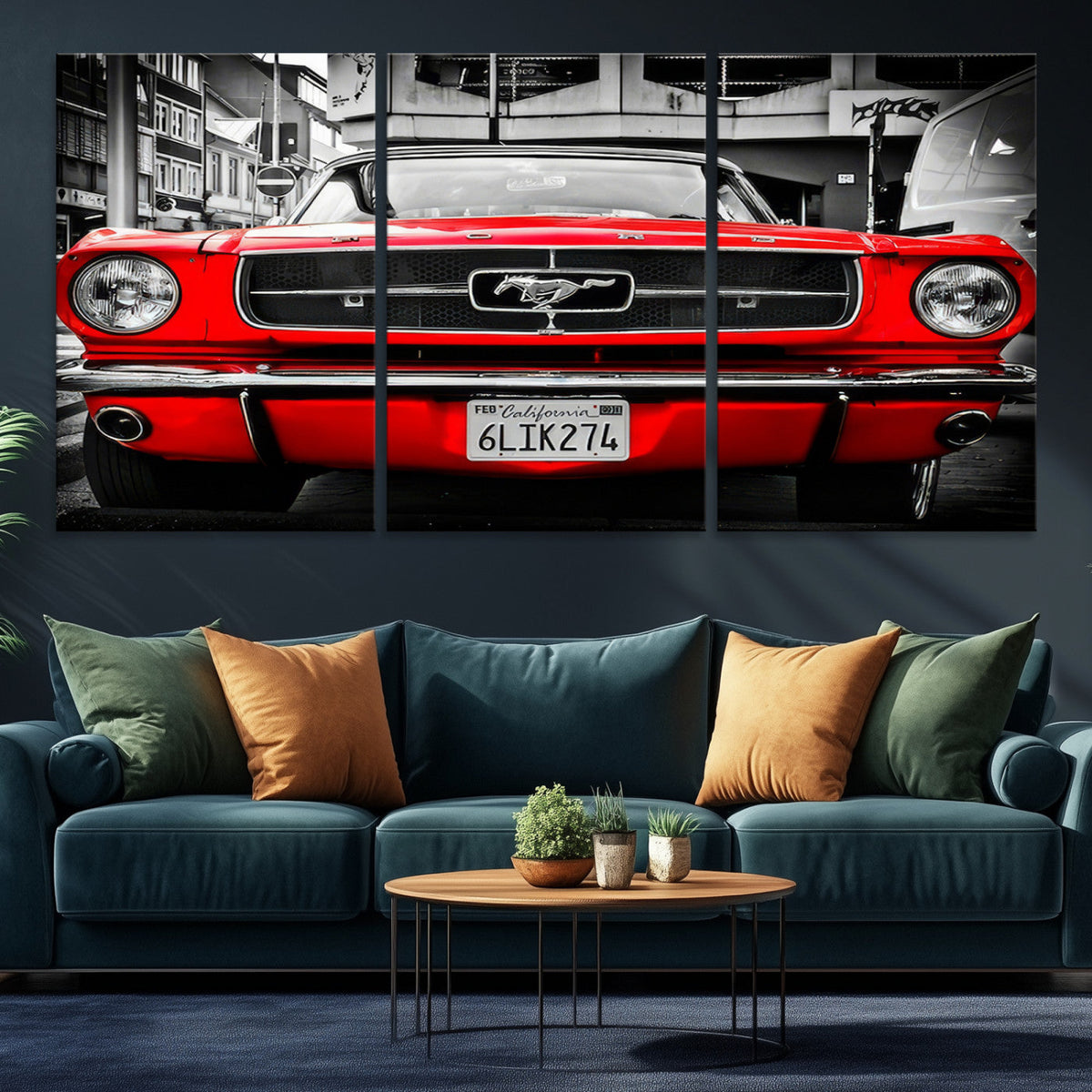 Red Mustang Car Wall Art – Framed Classic Vehicle Canvas