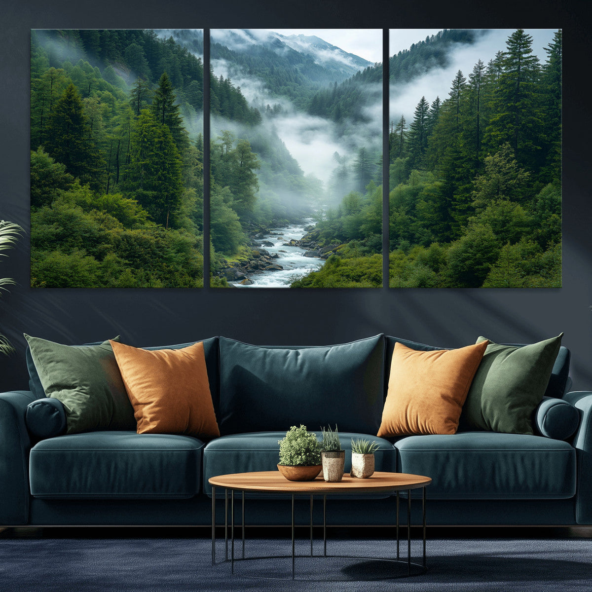 Mountain Forest River Canvas Wall Art Print - Serene Nature