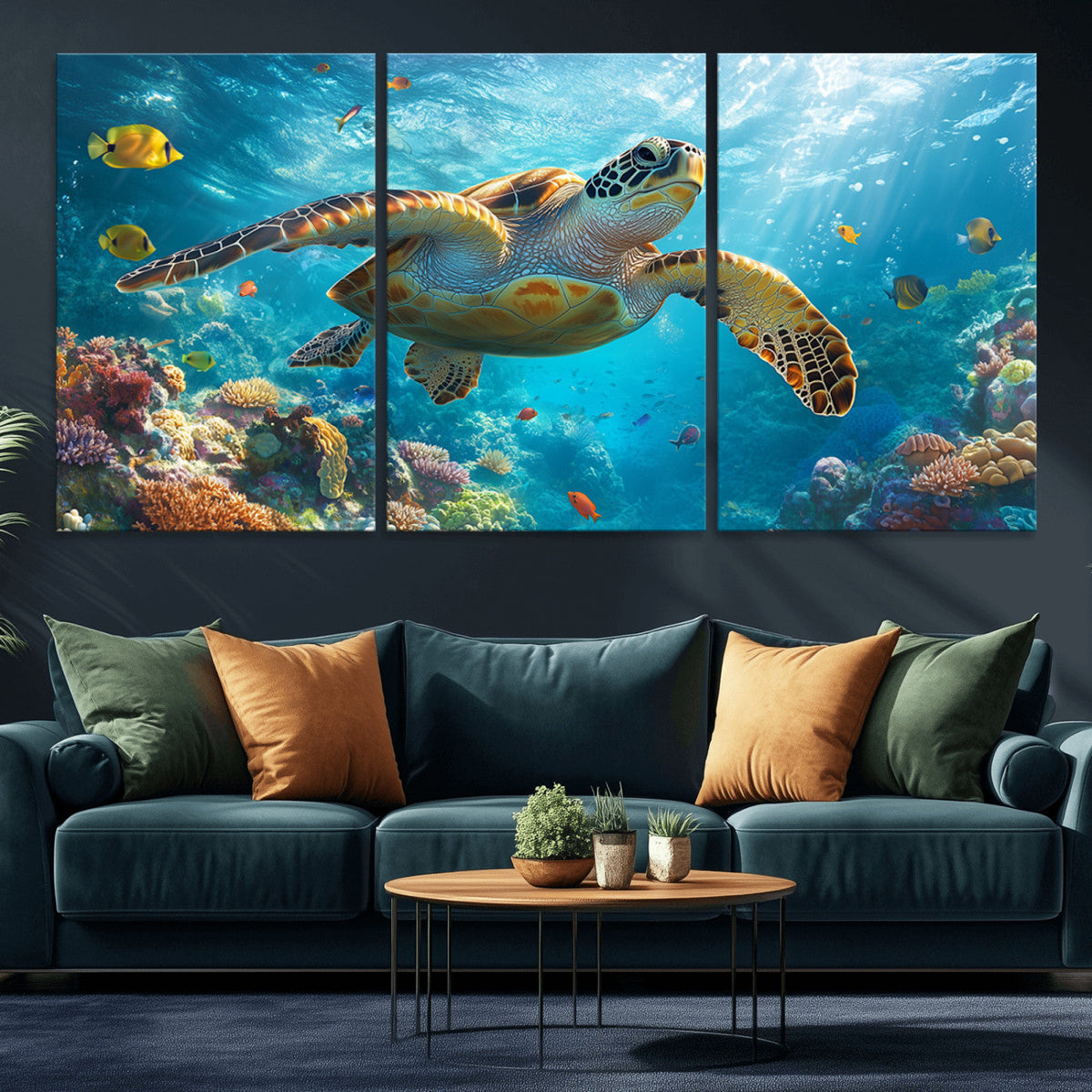 Sea Turtle Underwater Canvas Wall Art Print - Vibrant Ocean