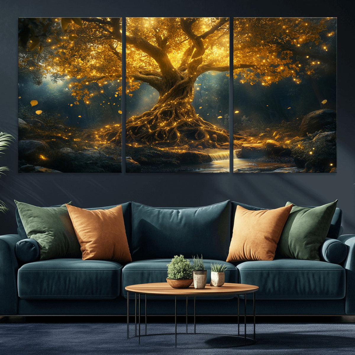 Golden Tree of Life Canvas Wall Art Print - Majestic Glowing