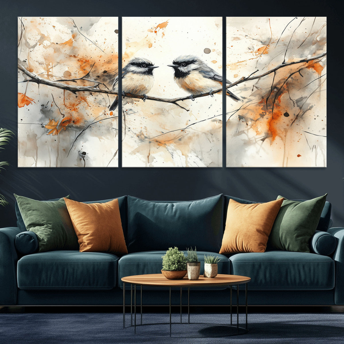 Abstract Watercolor Chickadee Bird Canvas Wall Art Print -