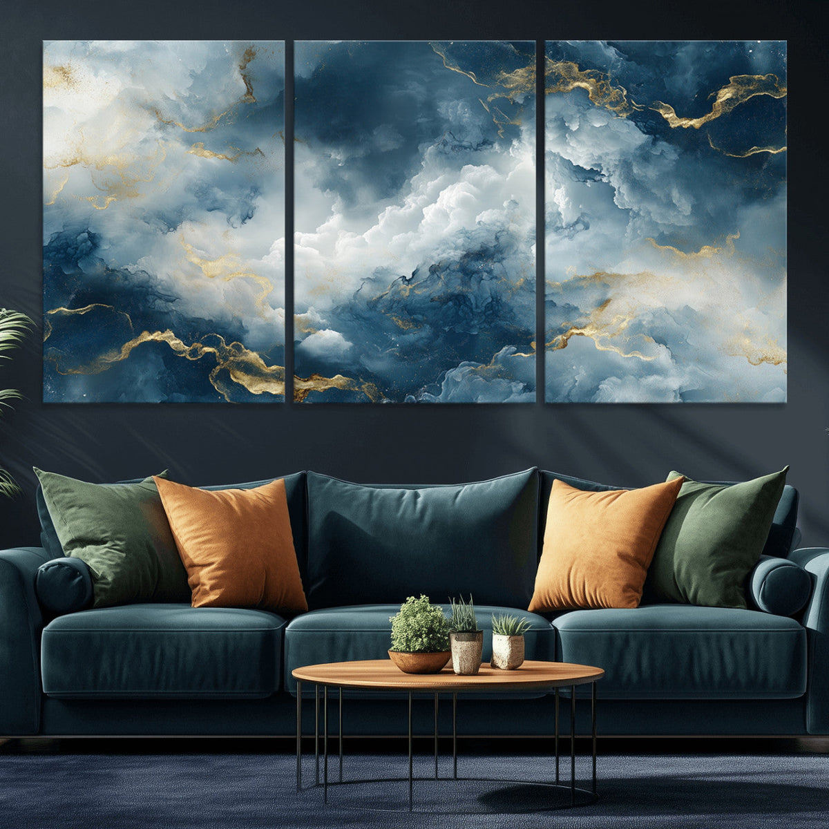 Large Abstract Print - Luxe Blue and Gold Abstract Canvas