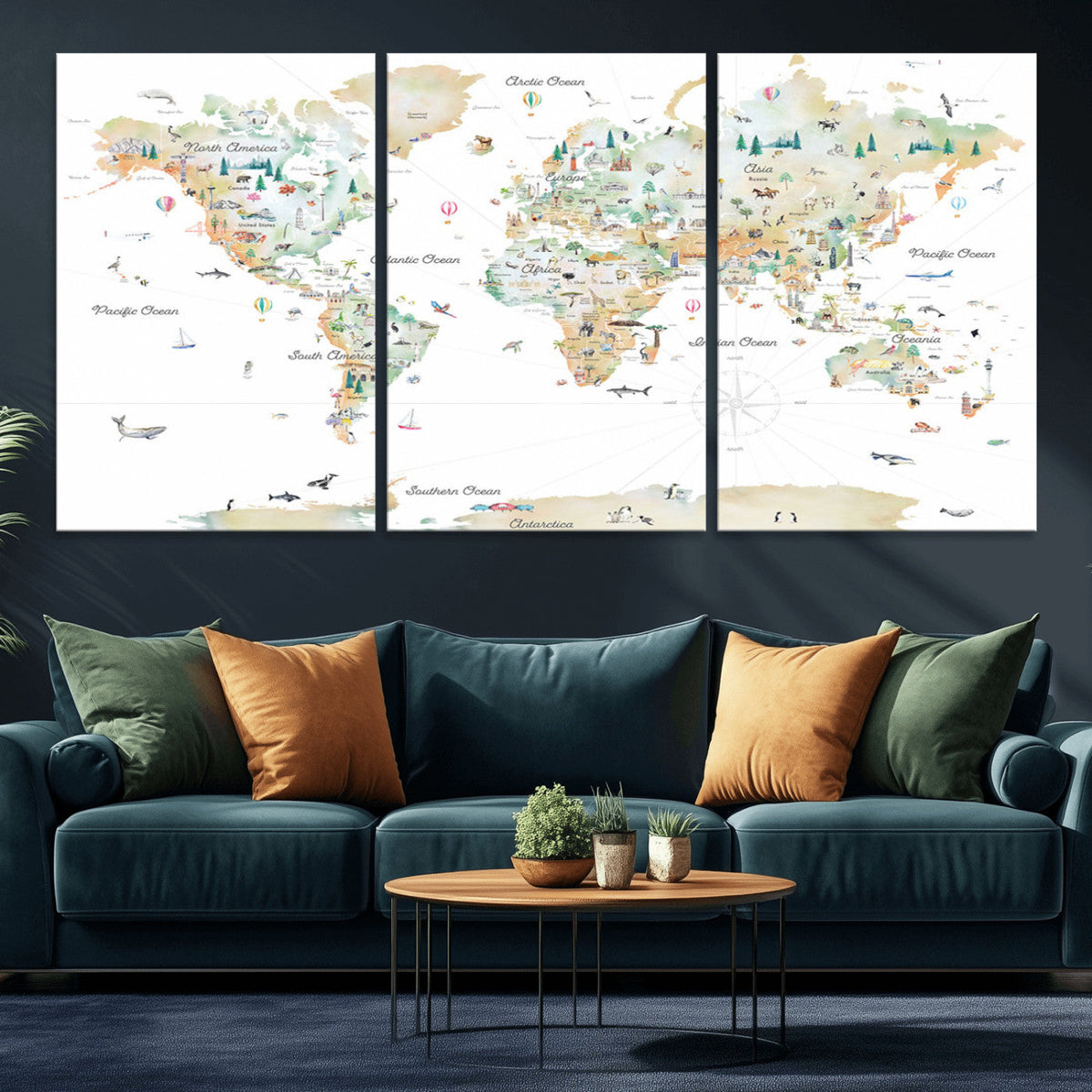 Animal World Map for Kids Room Decor