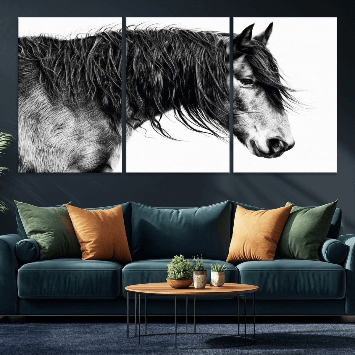 Black Horse Wall Art Canvas Print – Elegant Farmhouse Decor