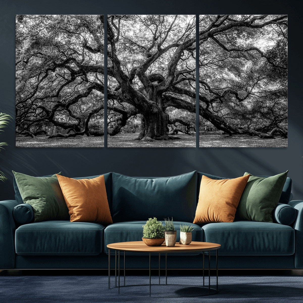 Black and White Old Angel Oak Tree Wall Art Canvas Print