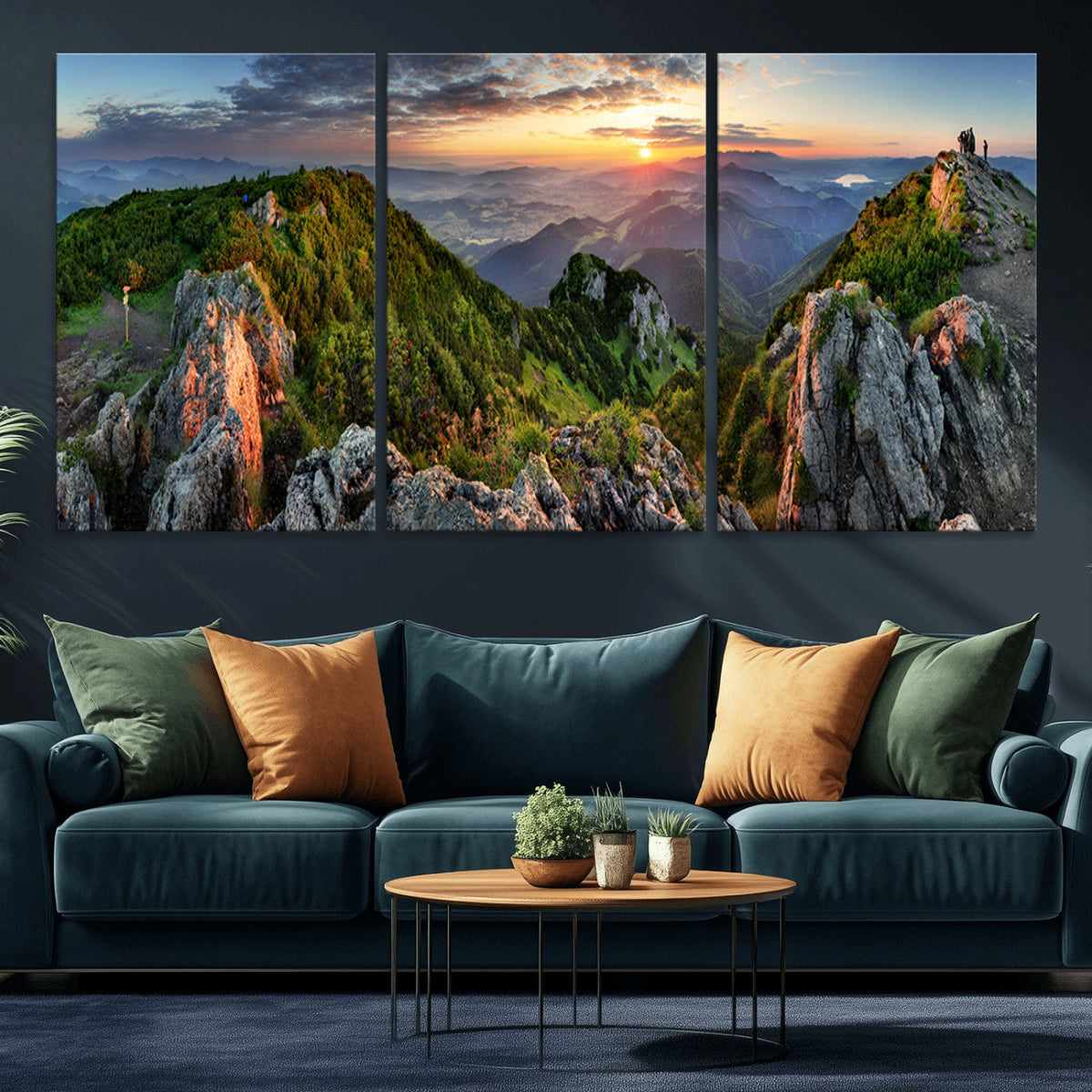 Mountain Sunset Panoramic Wall Art Canvas Print – Framed