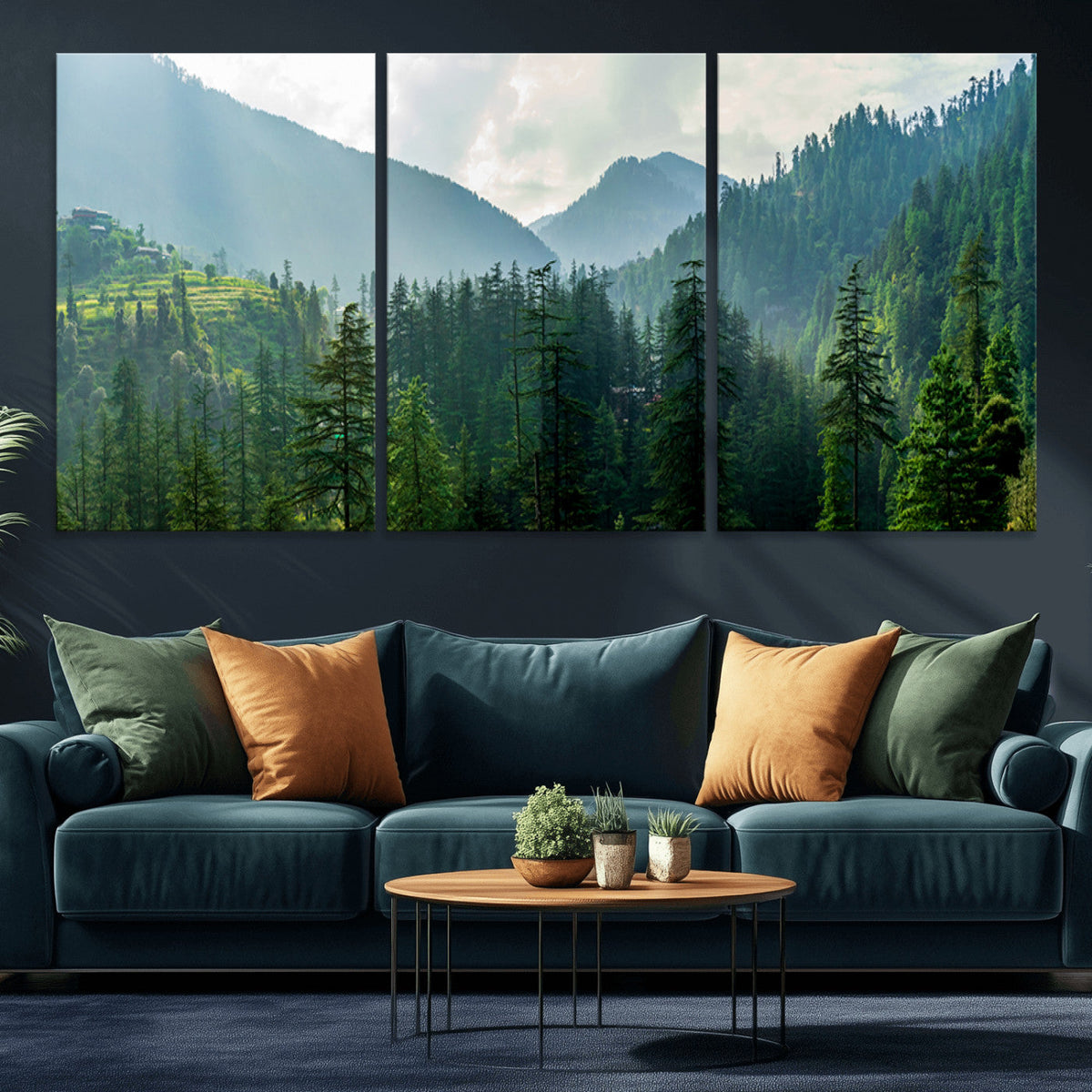 Misty Forest Mountain Wall Art Canvas Print – Framed Serene