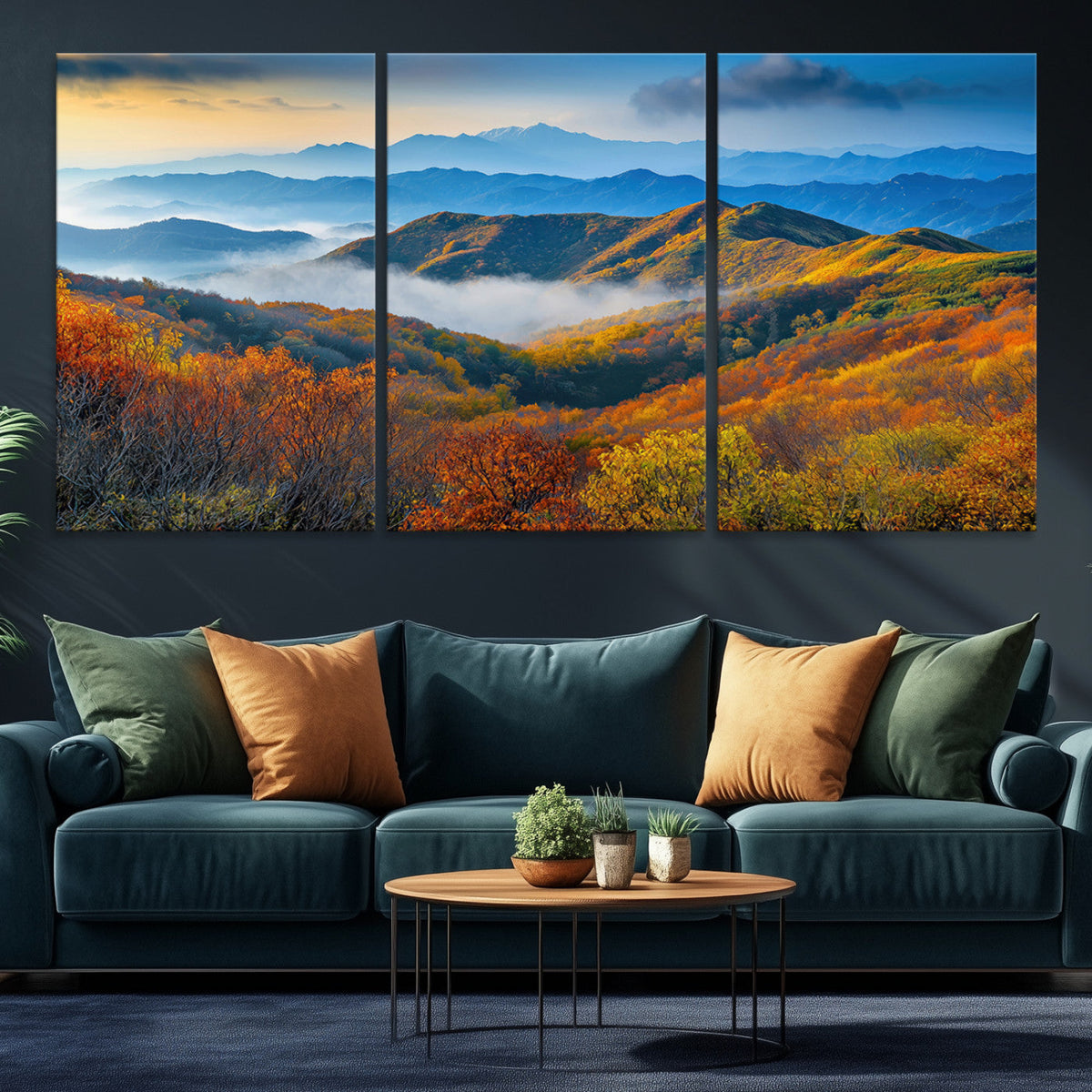 Autumn Mountains Wall Art Canvas Print – Foggy Peaks