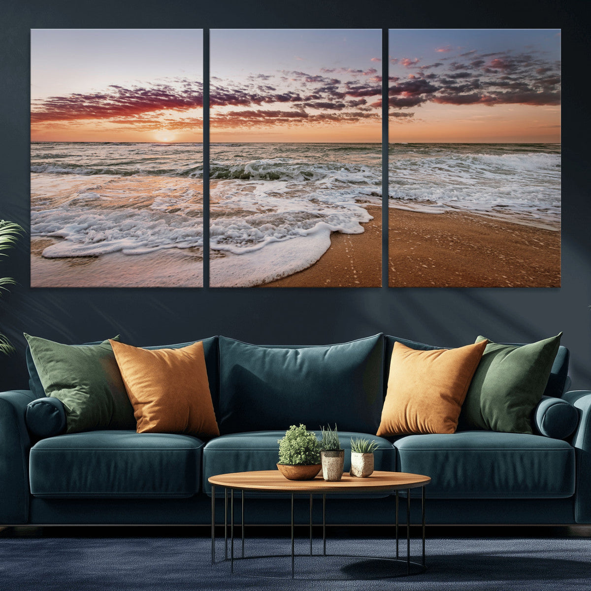 Ocean Sunset Wall Art Canvas Print – Framed Sandy Shore