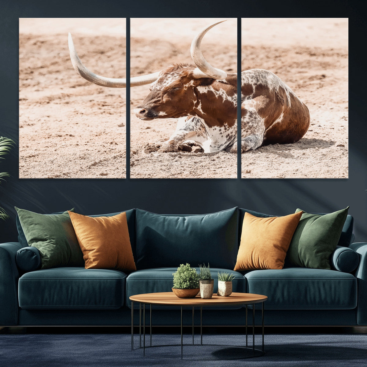 Texas Longhorn Wall Art – Framed Resting Bull Canvas