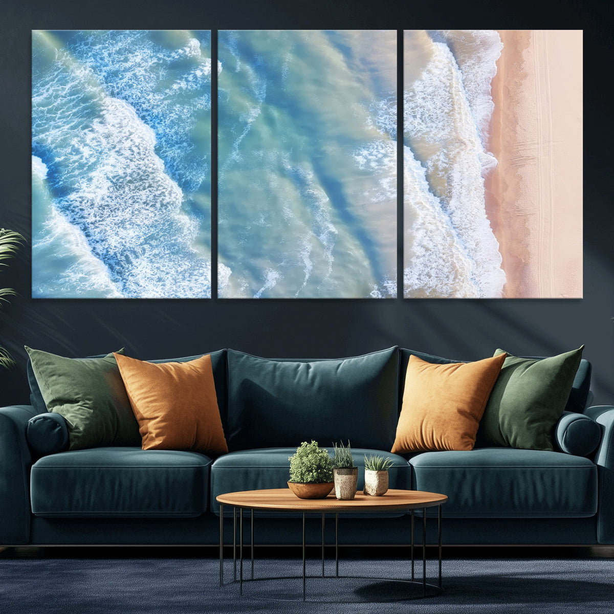 Aerial Ocean View Wall Art Canvas Print – Framed Soft Blue