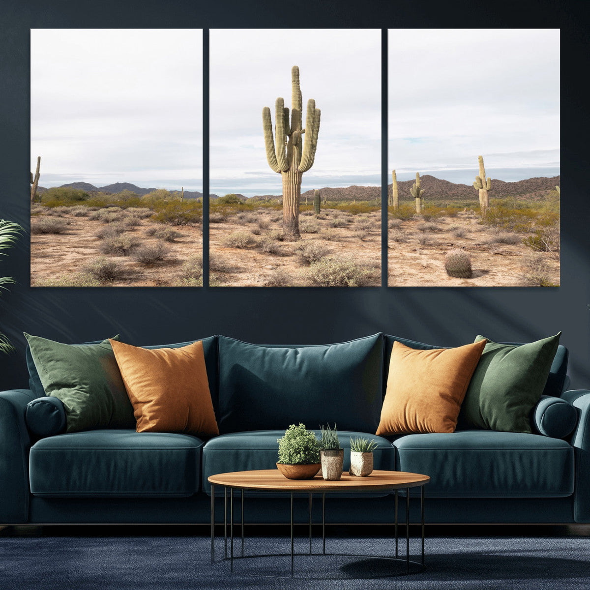 Saguaro Cactus Wall Art – Framed Desert Canvas Artwork,