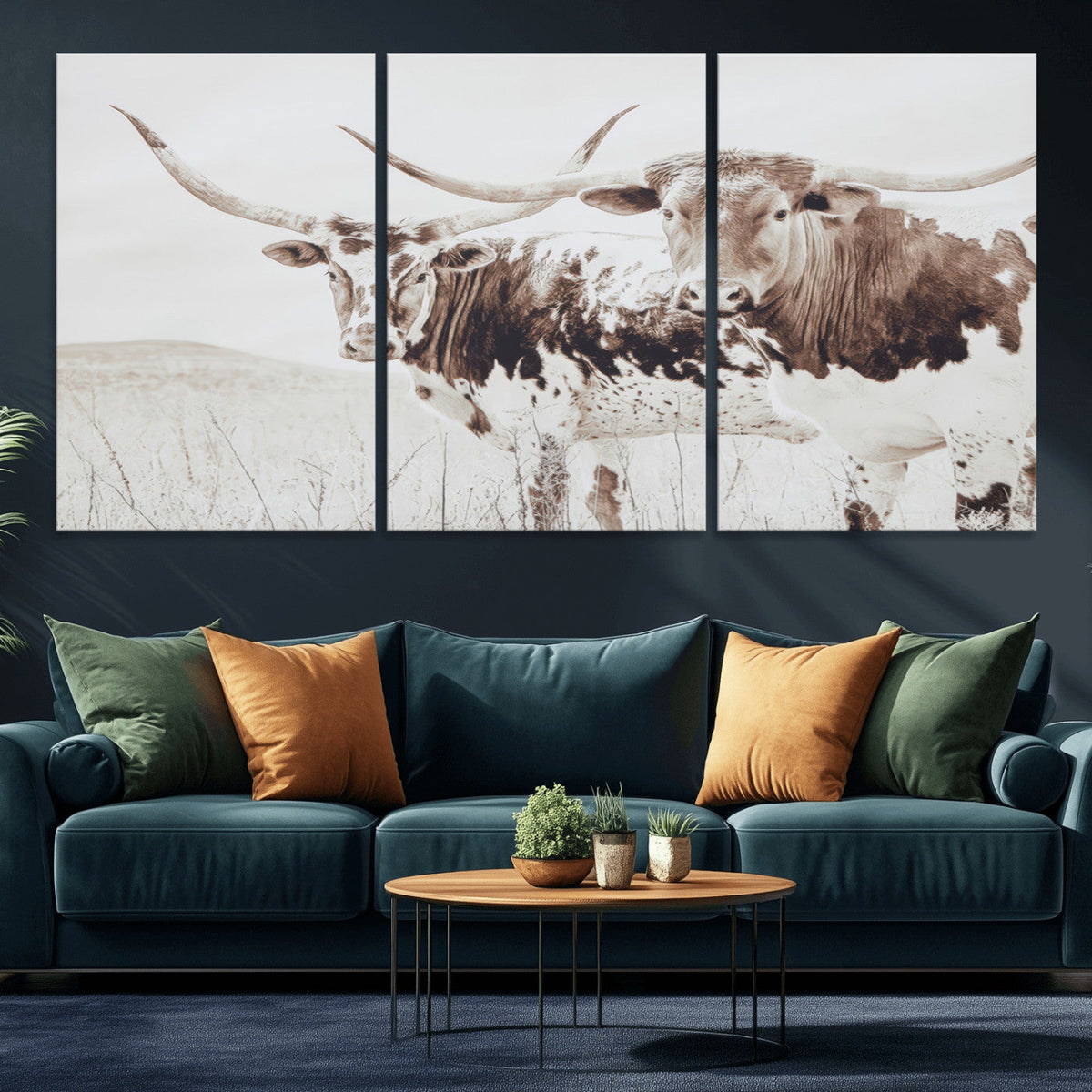 Longhorn Wall Art Canvas Print – Framed Western Cow Rustic