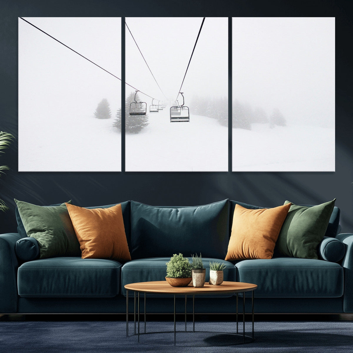 Ski Lift Wall Art Canvas Print – Snowy Alpine Landscape