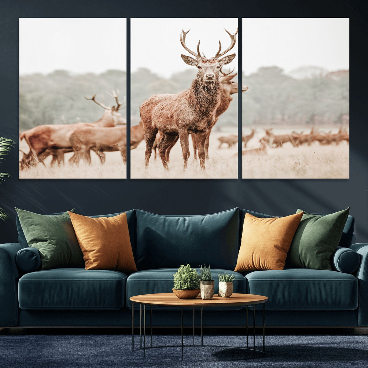 Rustic Nature Wall Art Canvas Print – Stag Woodland Framed
