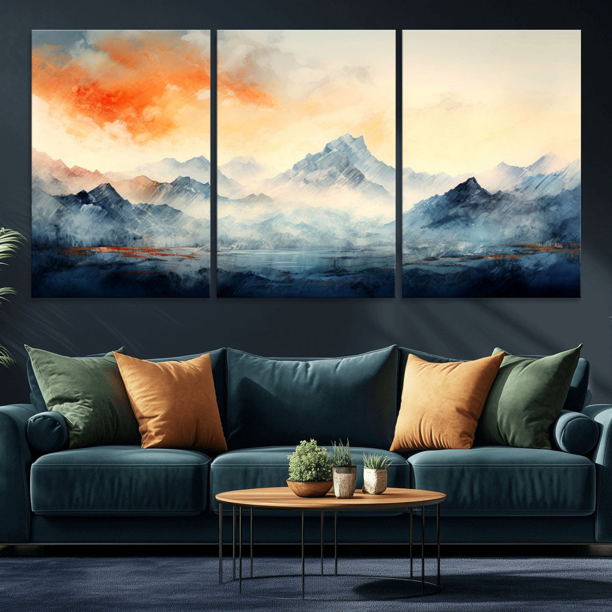 Warm Clouds Abstract Mountain Wall Art Canvas Print