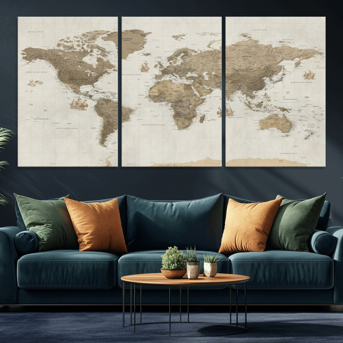 Detailed World Map Wall Art Canvas Print
