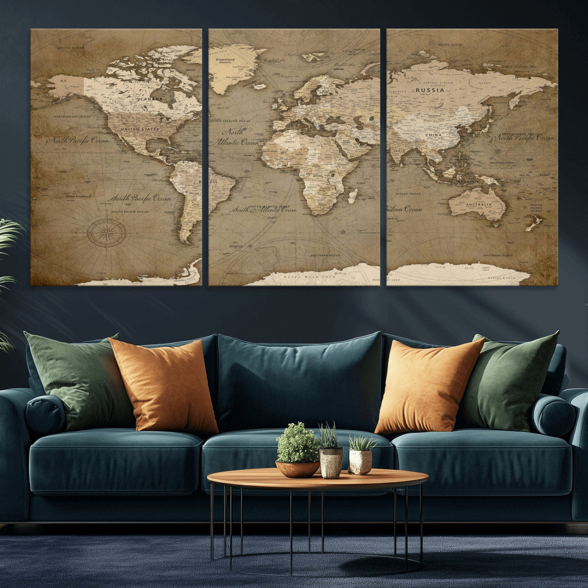 World Map Wall Art Canvas Print, Framed Map Art Picture