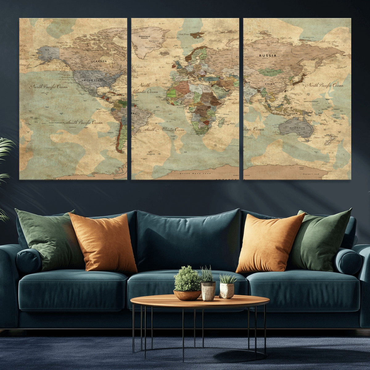 Vintage World Map Wall Art | Ready to Hang and Framed