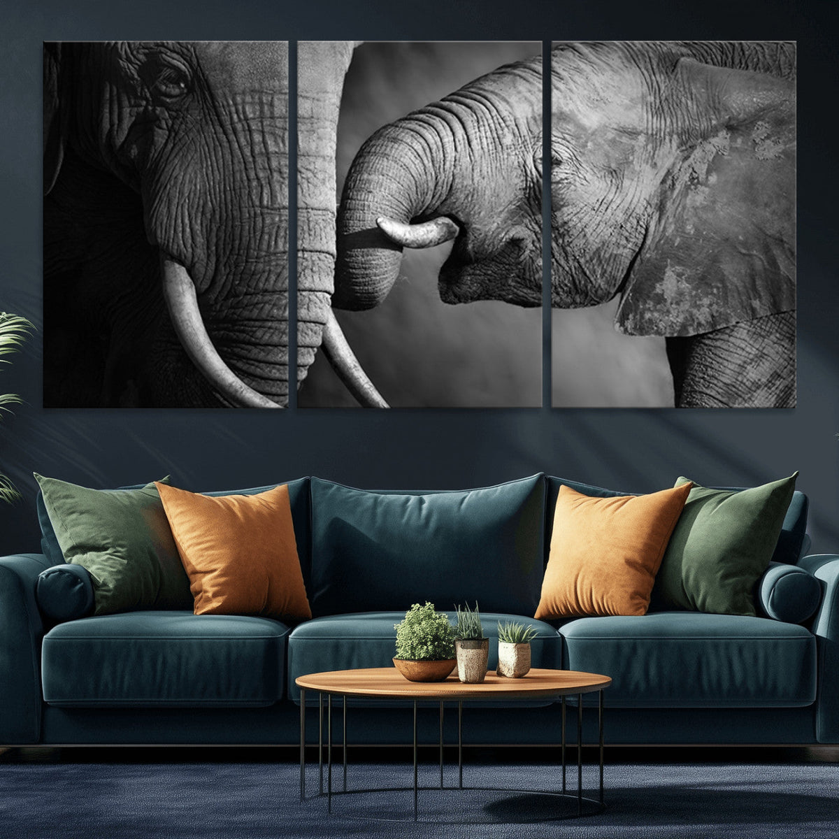 Elephant Family Wall Art Canvas, Framed Elephant Family