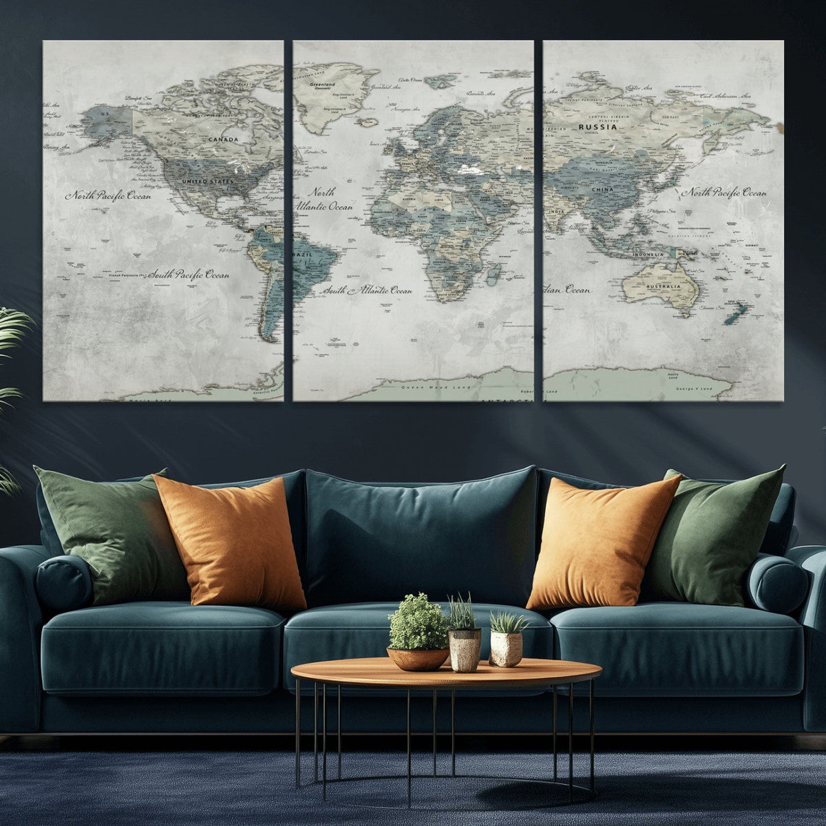 Neutral Vintage World Map Canvas Wall Art Print, Classic Map