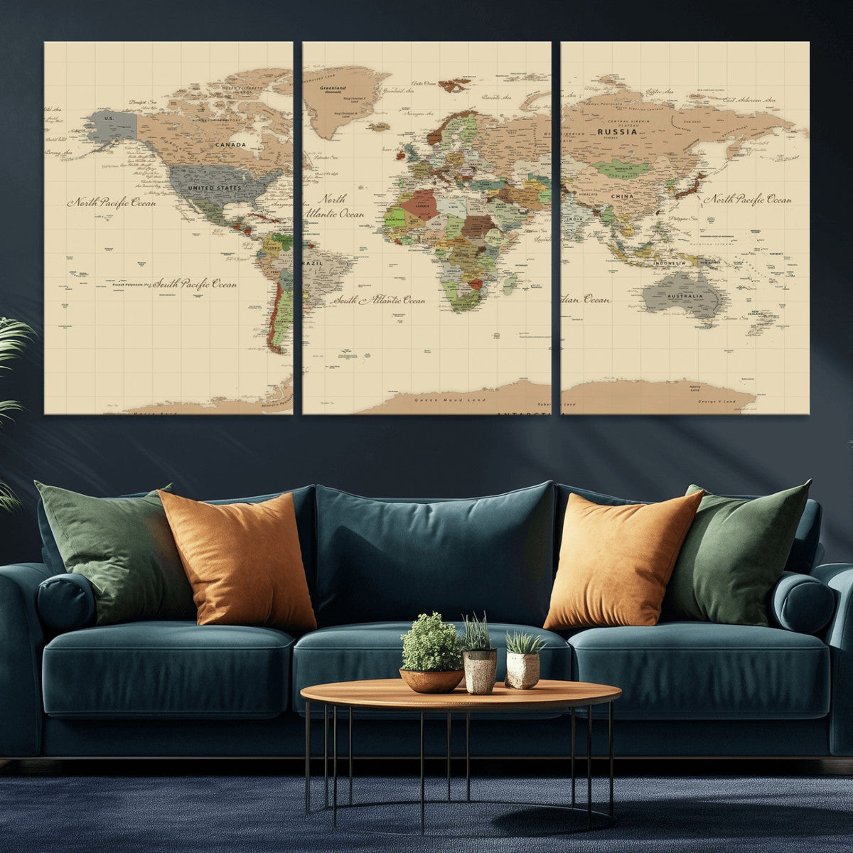 Extra Large World Map Canvas Print – Detailed Map of the