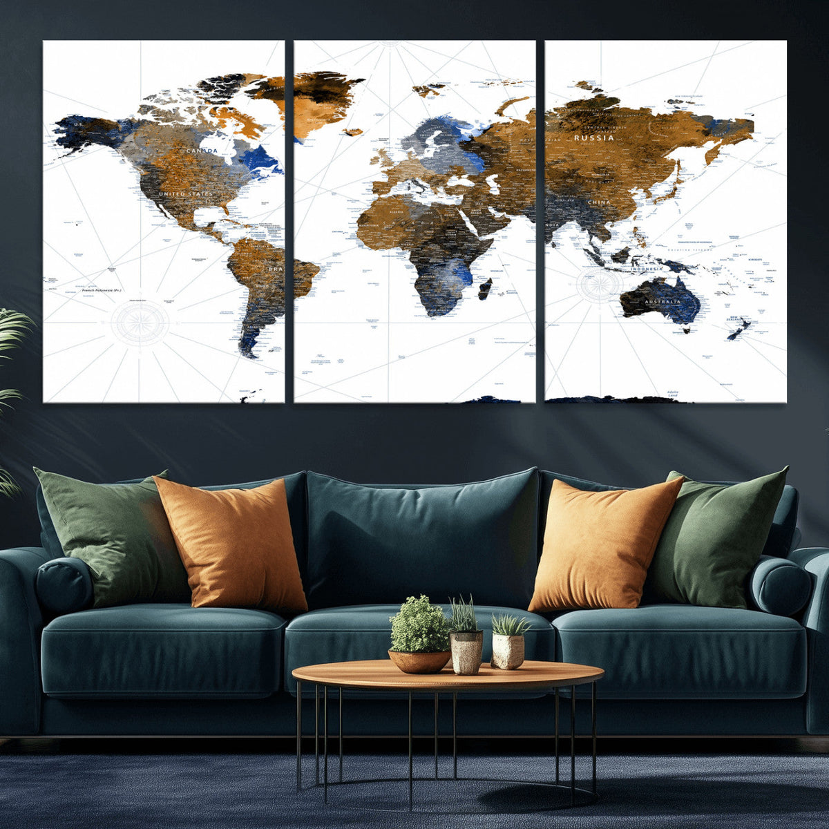 Colorful Watercolor World Map Canvas Wall Art – Framed