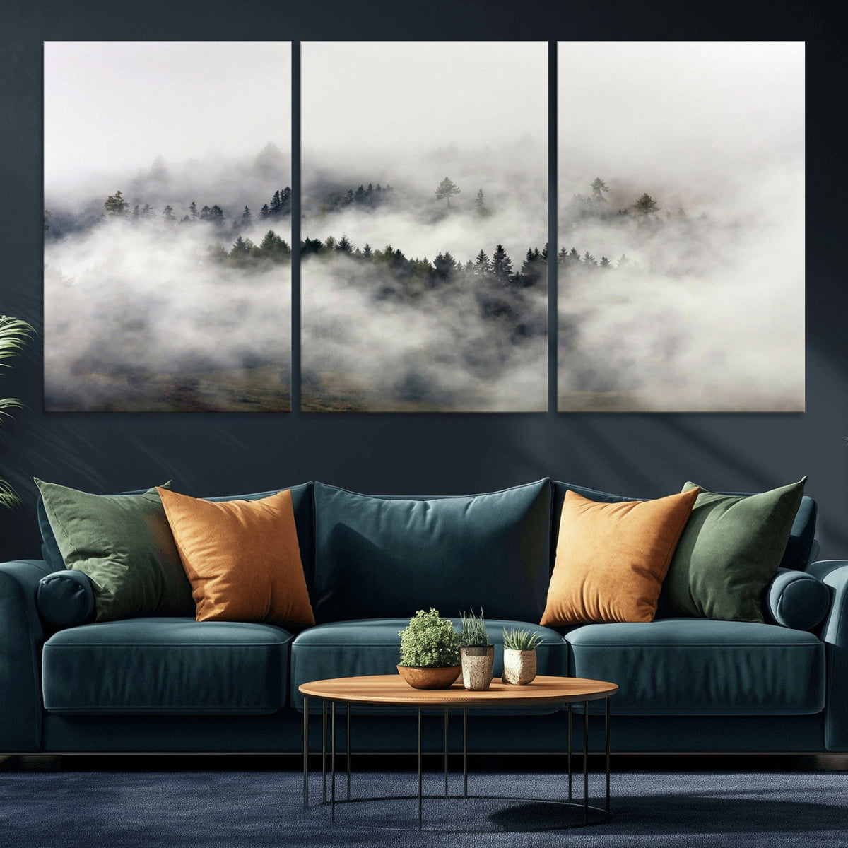 Foggy Forest Wall Art Canvas Print, Misty Pine Tree
