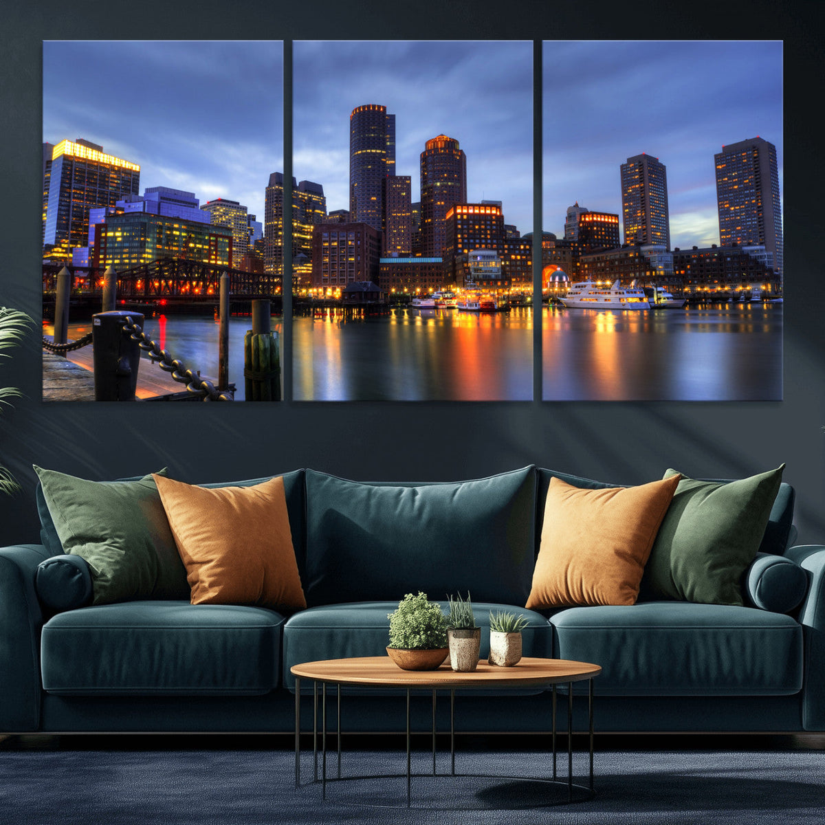 Boston Wall Art Canvas Print, Boston City Downtown Night