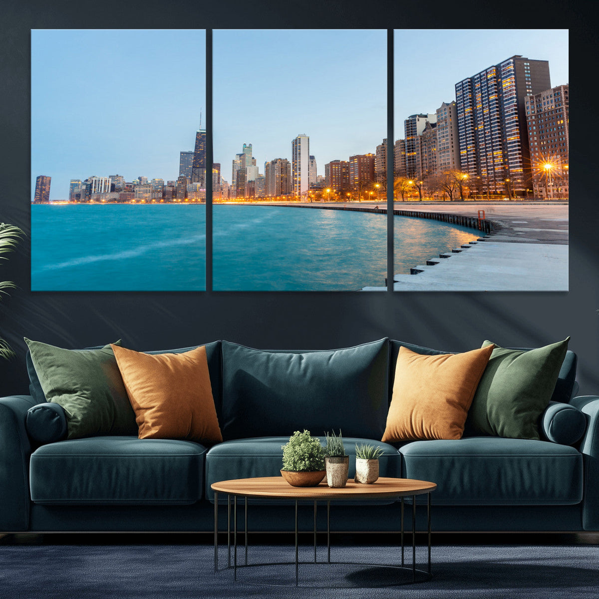 Chicago Wall Art Canvas Print, Chicago City Downtown Night
