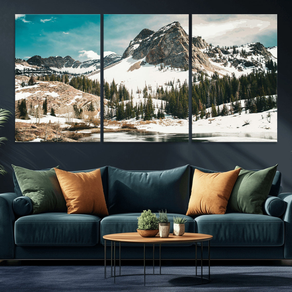 Snowy Mountain Wall Art Canvas Print, Alpine Pine Forest