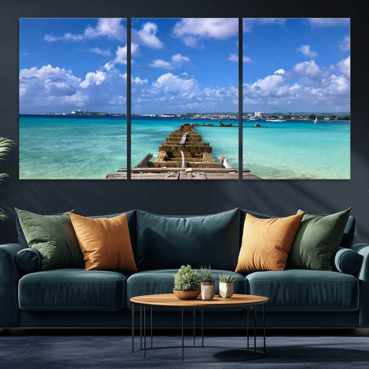 Caribbean Ocean Pier Seascape Wall Art Canvas Print,