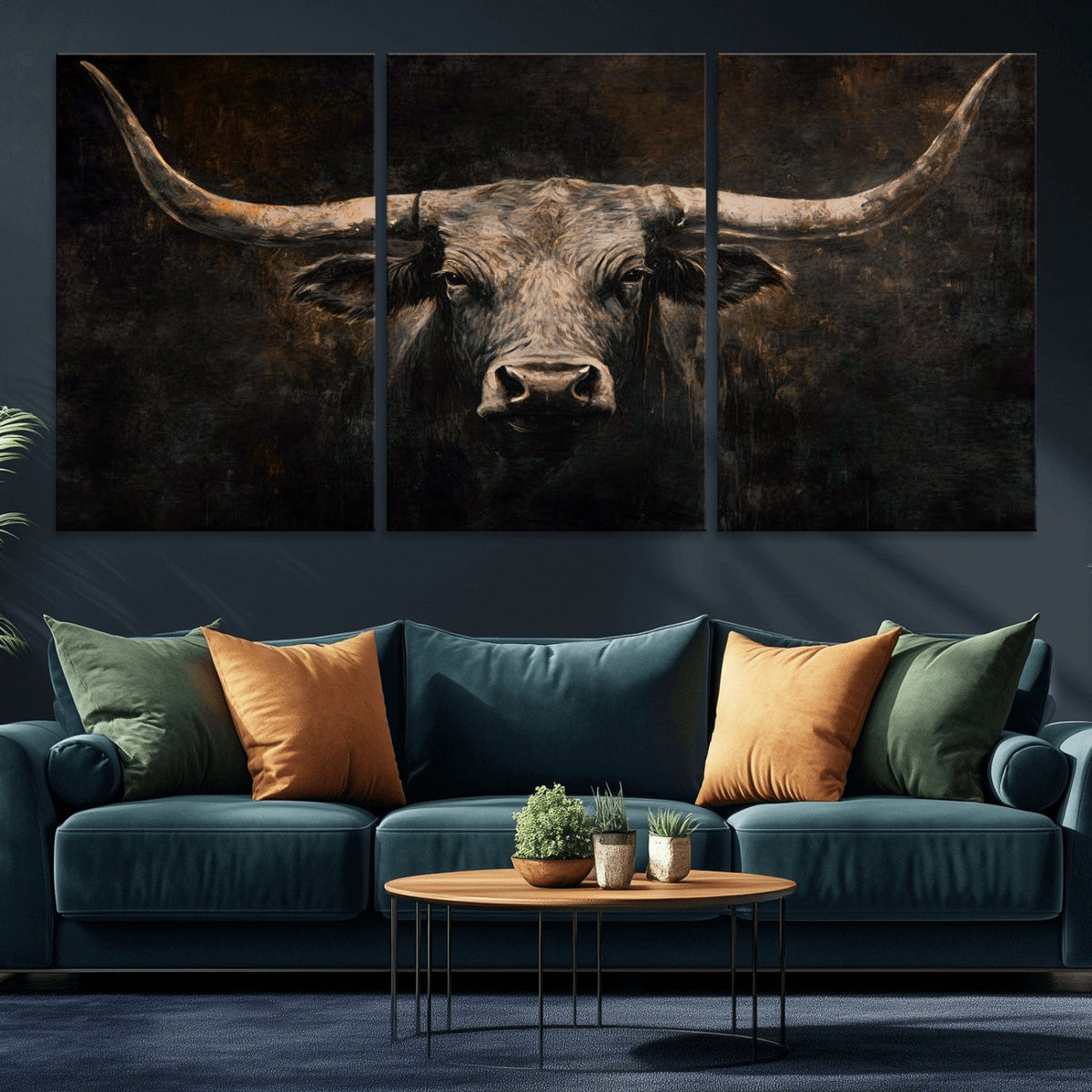 Vintage Longhorn Bull Wall Art Canvas Print – Rustic Western